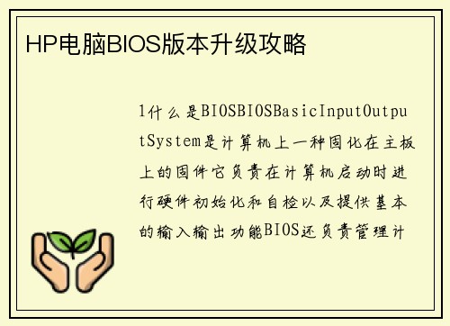 HP电脑BIOS版本升级攻略