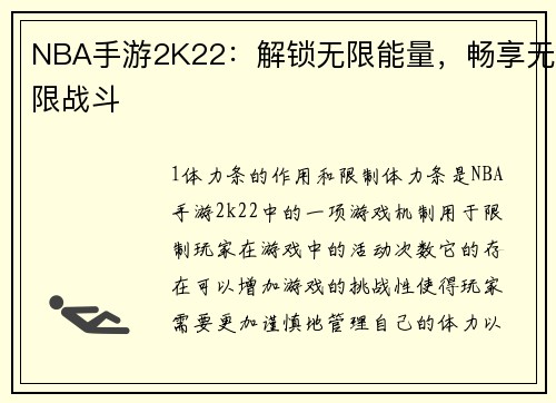 NBA手游2K22：解锁无限能量，畅享无限战斗