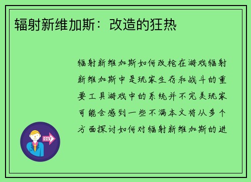 辐射新维加斯：改造的狂热