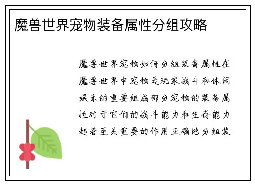 魔兽世界宠物装备属性分组攻略